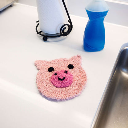 Red Heart Crochet Playful Pig Scrubby Crochet Dishcloth made in Red Heart Scrubby Cotton Yarn