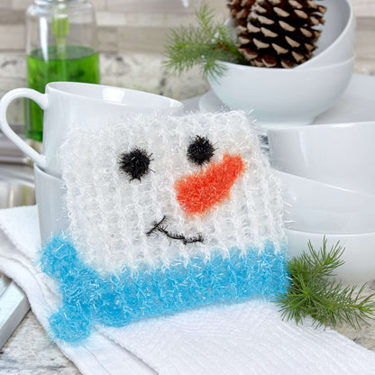 Red Heart Crochet Snowman In the Square Scrubby Crochet Dishcloth made in Red Heart Scrubby Sparkle Yarn
