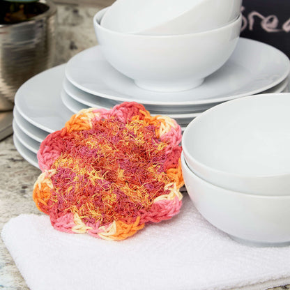 Red Heart Crochet Flower Power Scrubby Crochet Dishcloth made in Red Heart Scrubby Cotton Yarn