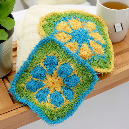 Red Heart Crochet Tropical Flower Scrubby Crochet Scrubby made in Red Heart Scrubby Yarn