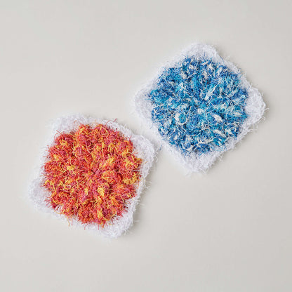 Red Heart Crochet Floral Popcorn Scrubby Crochet Dishcloth made in Red Heart Scrubby Yarn