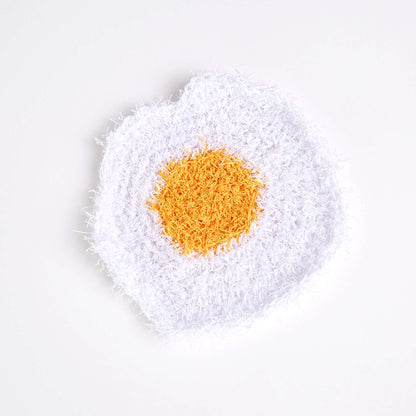 Red Heart Crochet Fried Egg Scrubby Crochet Dishcloth made in Red Heart Scrubby Yarn