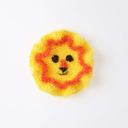 Red Heart Crochet Friendly Lion Face Scrubby Crochet Dishcloth made in Red Heart Scrubby Sparkle Yarn