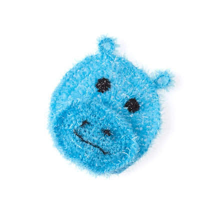 Red Heart Crochet Happy Hippo Face Scrubby Crochet Dishcloth made in Red Heart Scrubby Sparkle Yarn