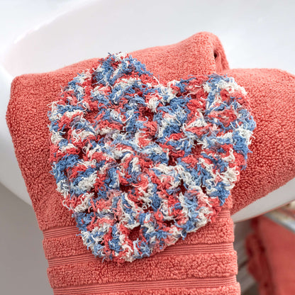 Red Heart Crochet Heart-Shaped Granny Scrubby Crochet Dishcloth made in Red Heart Scrubby Cotton Yarn