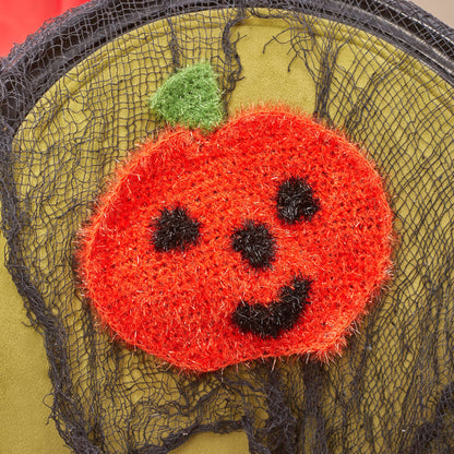 Red Heart Crochet Jack o' Lantern Scrubby Crochet Dishcloth made in Red Heart Scrubby Sparkle Yarn