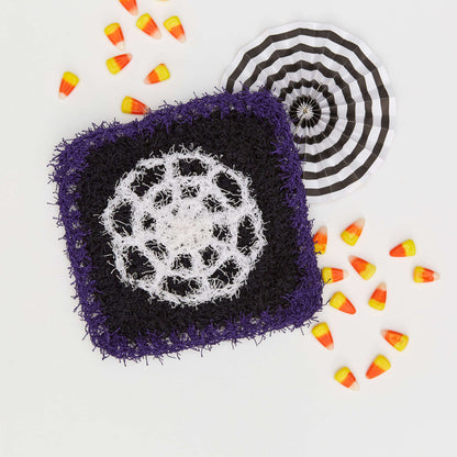 Red Heart Crochet Spooky Spider Web Scrubby Crochet Dishcloth made in Red Heart Scrubby Yarn