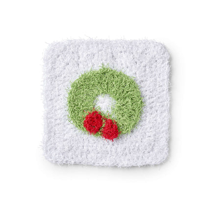Red Heart Crochet Christmas Wreath Dishcloth Crochet Dishcloth made in Red Heart Scrubby Yarn