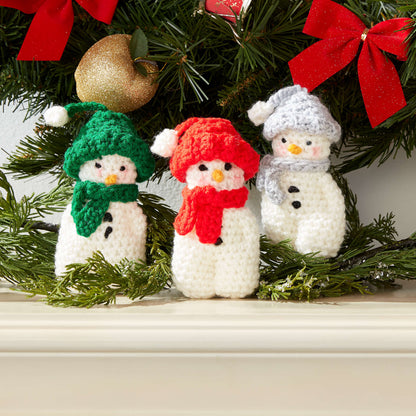Red Heart Crochet Three Tiny Snowman Ornaments Crochet Ornaments made in Red Heart Yarn