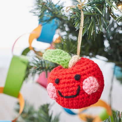 Red Heart Crochet Cheeky Apple Ornament Crochet Ornament made in Red Heart Super Saver Yarn