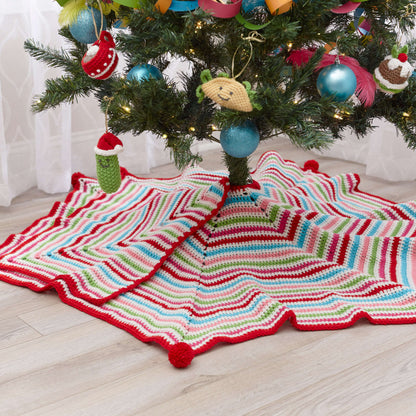 Red Heart Crochet Pompom Trimmed Tree Skirt Crochet Skirt made in Red Heart Super Saver Yarn