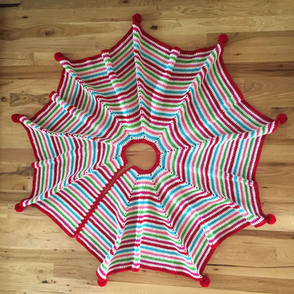 Red Heart Crochet Pompom Trimmed Tree Skirt Crochet Skirt made in Red Heart Super Saver Yarn