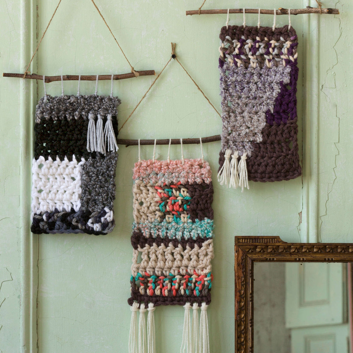 Crochet Hanging made in Red Heart Mixology Solids Yarn