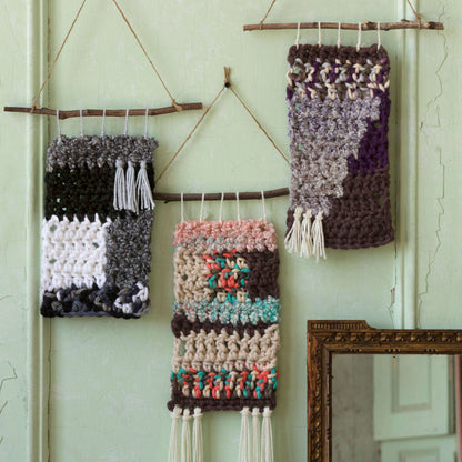 Red Heart Retro Crochet Wall Hangings Crochet Hangings made in Red Heart Mixology Solids Yarn