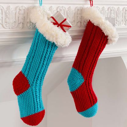 Red Heart Crochet Fur Top Holiday Stockings Crochet Stockings made in Red Heart Super Saver Yarn