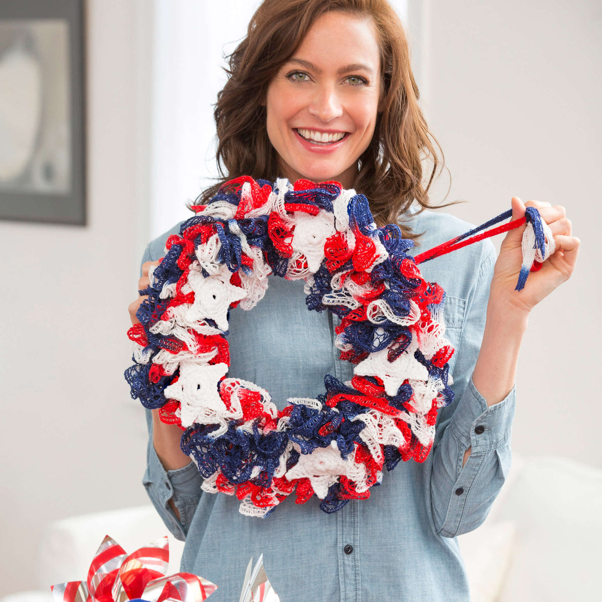 Crochet Wreath made in Red Heart Boutique Yarn