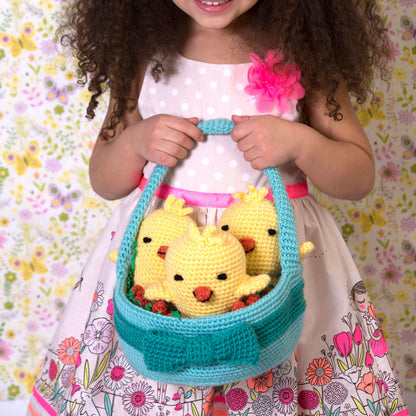Red Heart Crochet Three Chicks In a Basket Crochet Basket made in Red Heart Super Saver Yarn