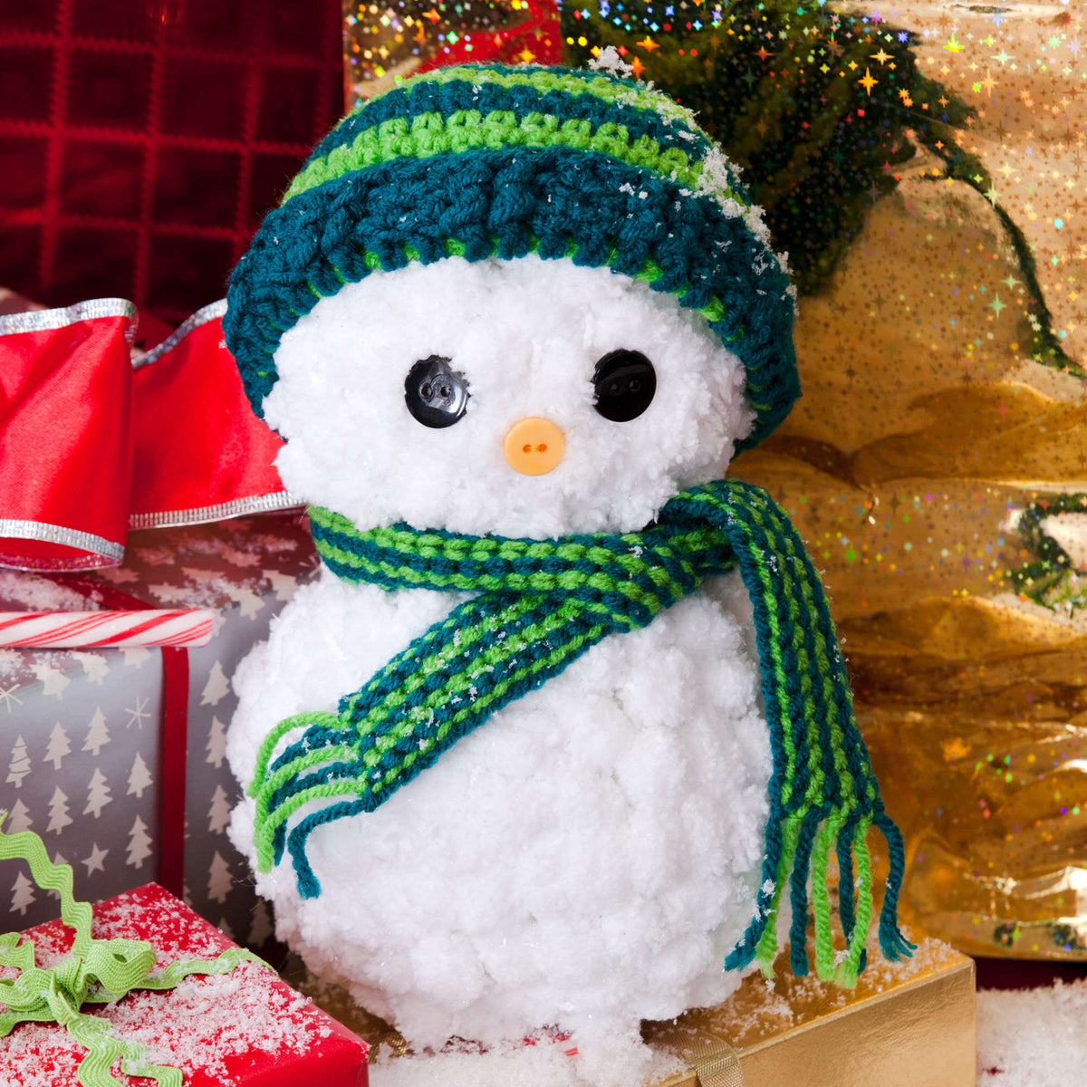 Crochet Snowman made in Red Heart Spark-a-Doodle Yarn
