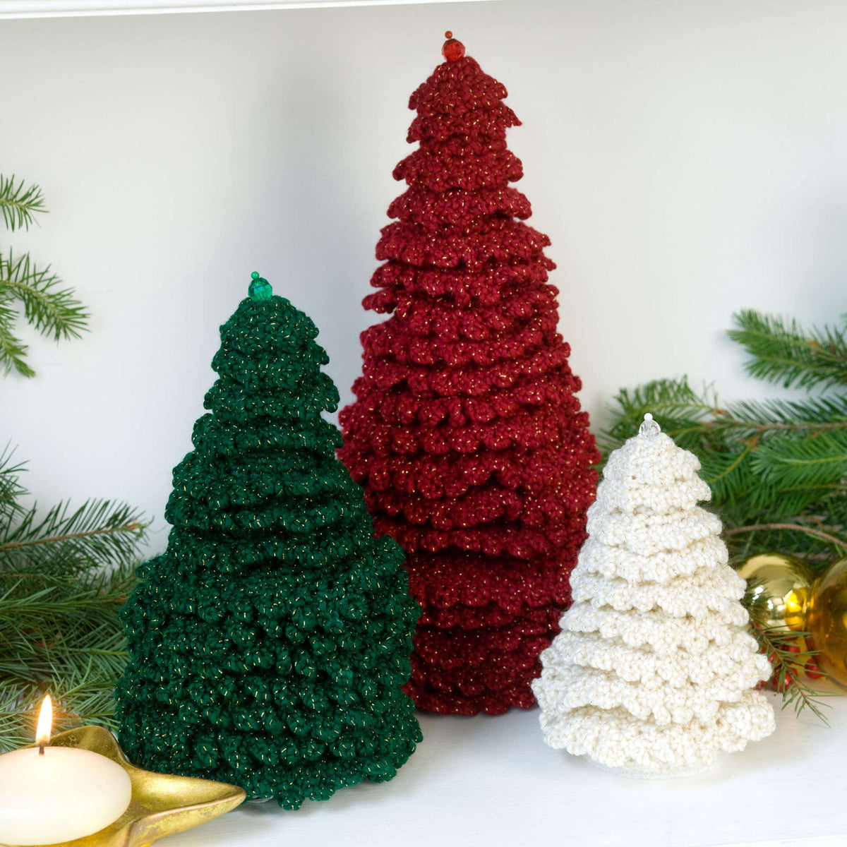 Crochet Trees made in Red Heart Holiday Yarn