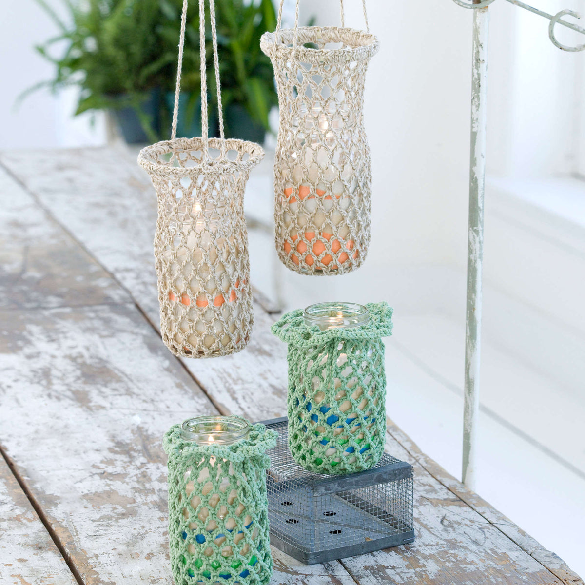 Crochet Luminaries made in Red Heart Eco-Cotton Blend Yarn