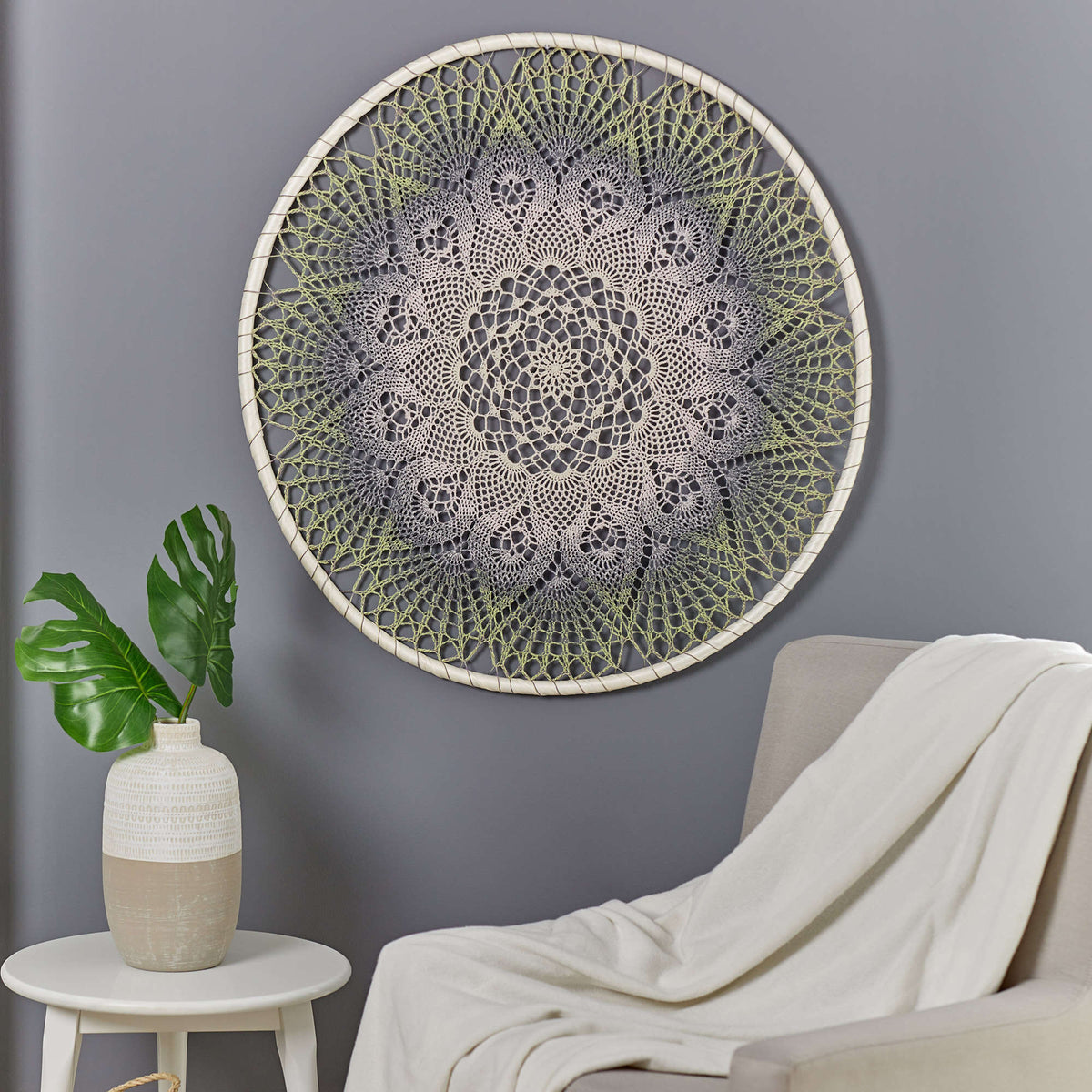 Crochet Dream Catcher made in Red Heart It's a Wrap Rainbow Yarn