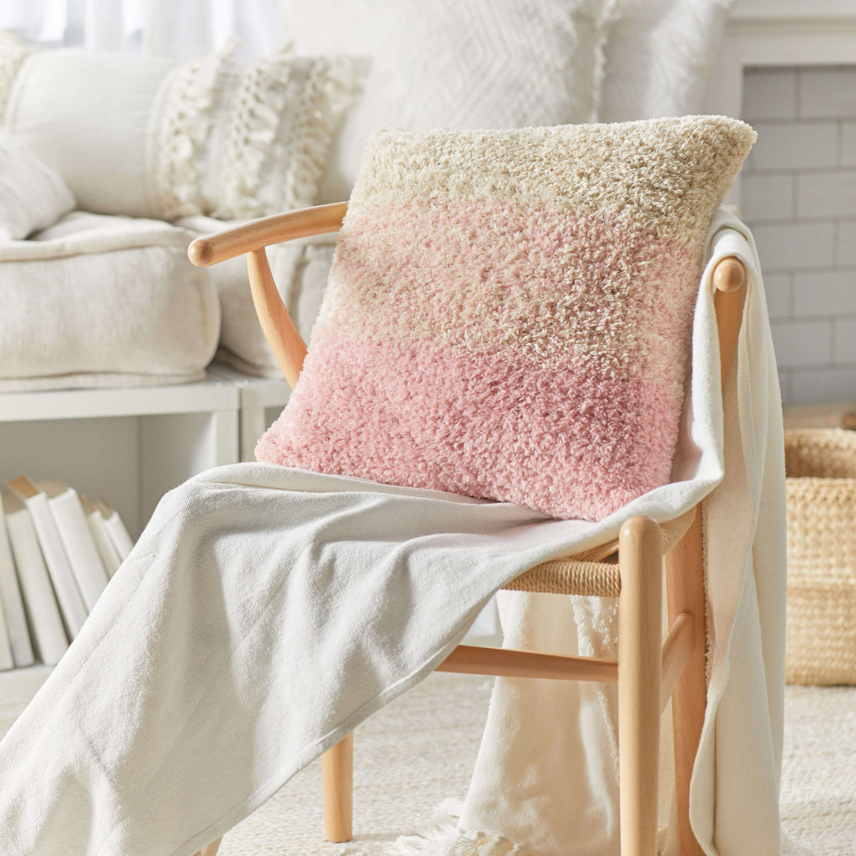Crochet Pillow made in Red Heart Hygge Fur Yarn