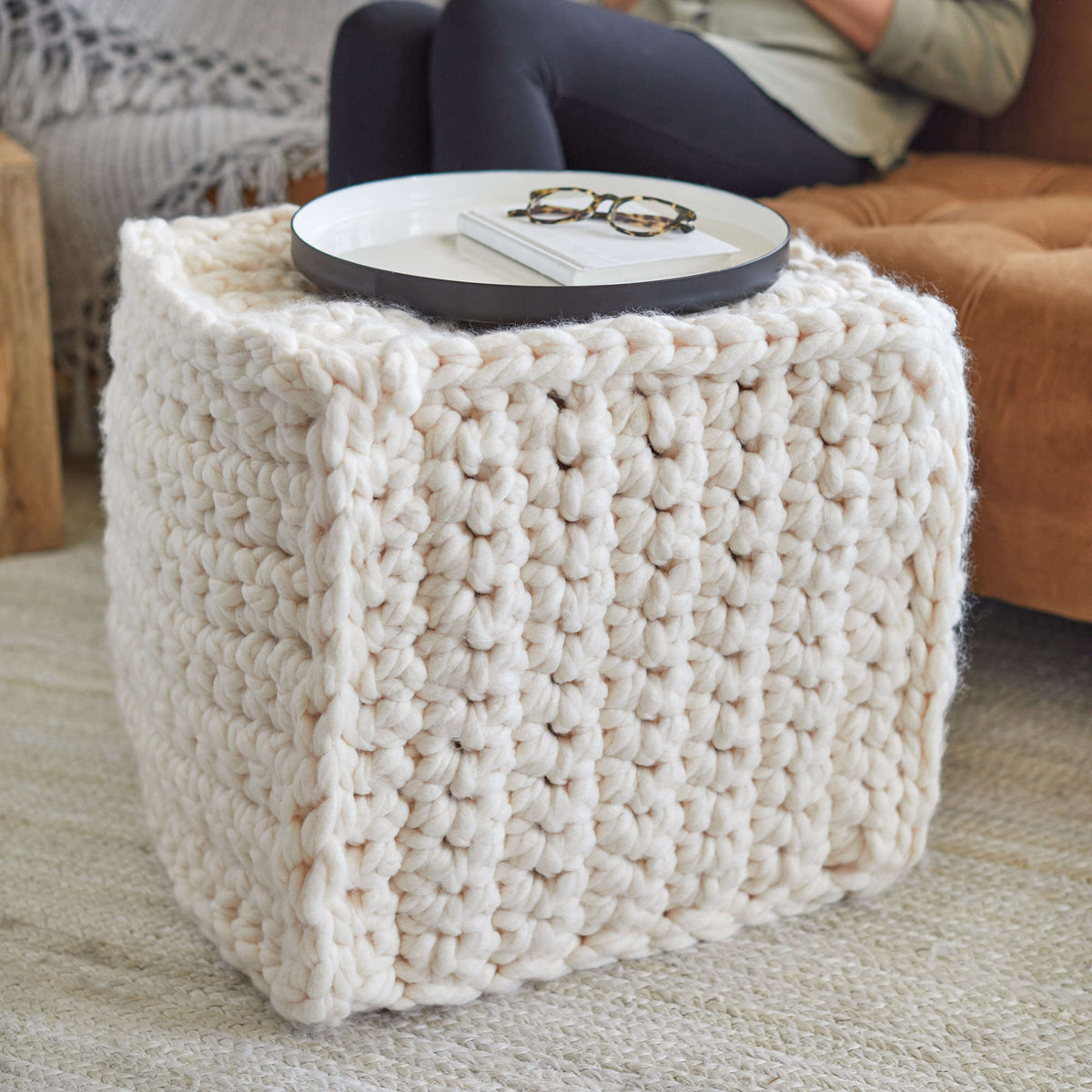 Crochet Pouf made in Red Heart Irresistible Yarn