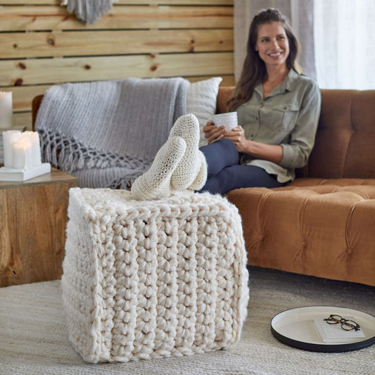 Crochet Pouf made in Red Heart Irresistible Yarn