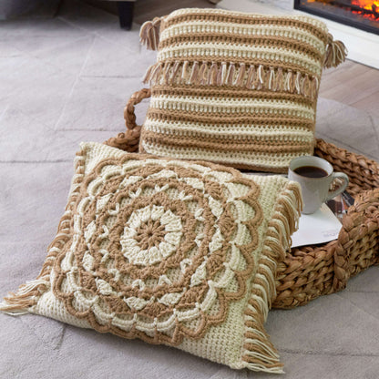 Red Heart Fringed Mandala Pillow Crochet Pillow made in Red Heart With Love Yarn