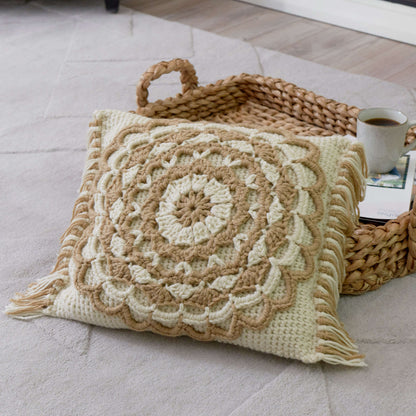 Red Heart Fringed Mandala Pillow Crochet Pillow made in Red Heart With Love Yarn