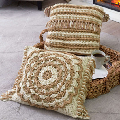 Red Heart Peaceful Stripes Pillow Crochet Pillow made in Red Heart With Love Yarn