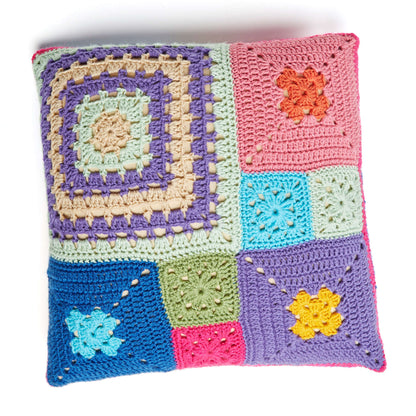 Red Heart Crochet Patched Persuasion Pillows Crochet Pillow made in Red Heart Super Saver Yarn