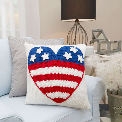 Red Heart Crochet Patriot Heart Pillow Crochet Pillow made in Red Heart Super Saver Yarn