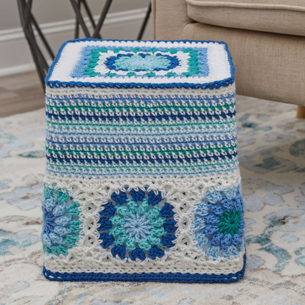 Crochet Ottoman made in Red Heart Super Saver Yarn
