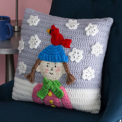 Red Heart Crochet Snowy Day Pillow Crochet Pillow made in Red Heart Super Saver Yarn
