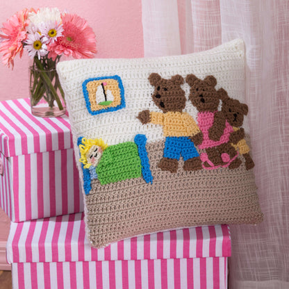 Red Heart Crochet Goldilocks and the Three Bears Pillow Crochet Pillow made in Red Heart Super Saver Yarn