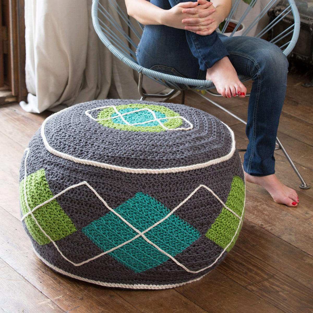 Crochet Ottoman made in Red Heart Soft Yarn