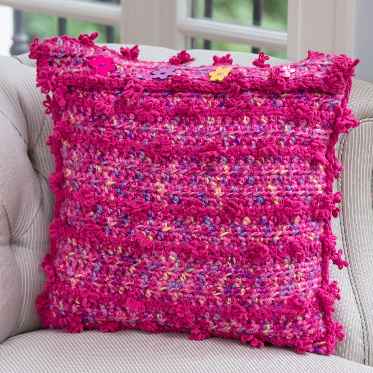 Crochet Pillow made in Red Heart Gumdrop Yarn