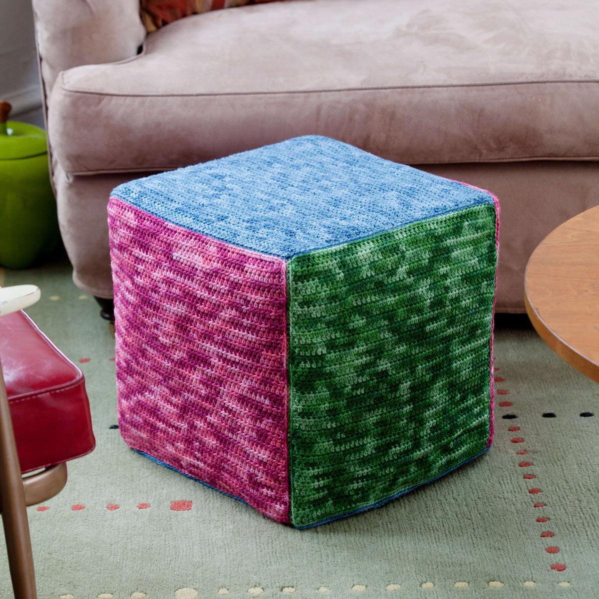 Crochet Ottoman made in Red Heart Super Saver Yarn