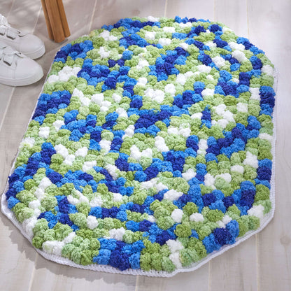 Red Heart Crochet Trendy Oval Pompom Rug Crochet Rug made in Red Heart Pomp-a-Doodle Yarn