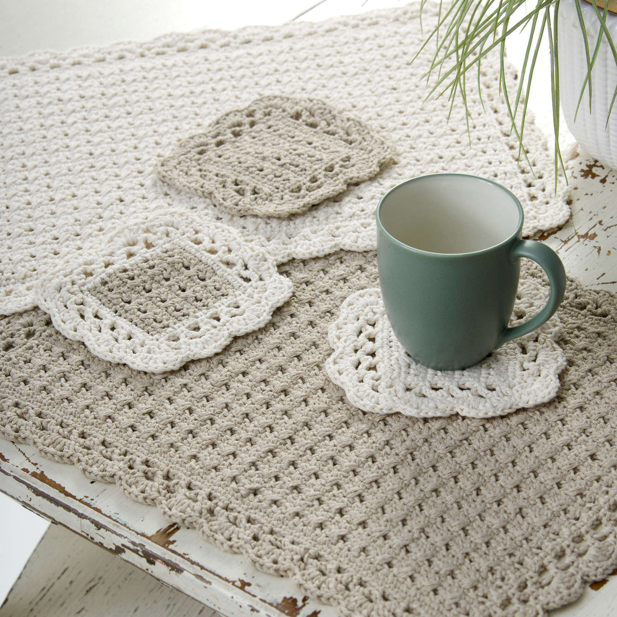Crochet Coaster made in Red Heart Eco-Cotton Blend Yarn