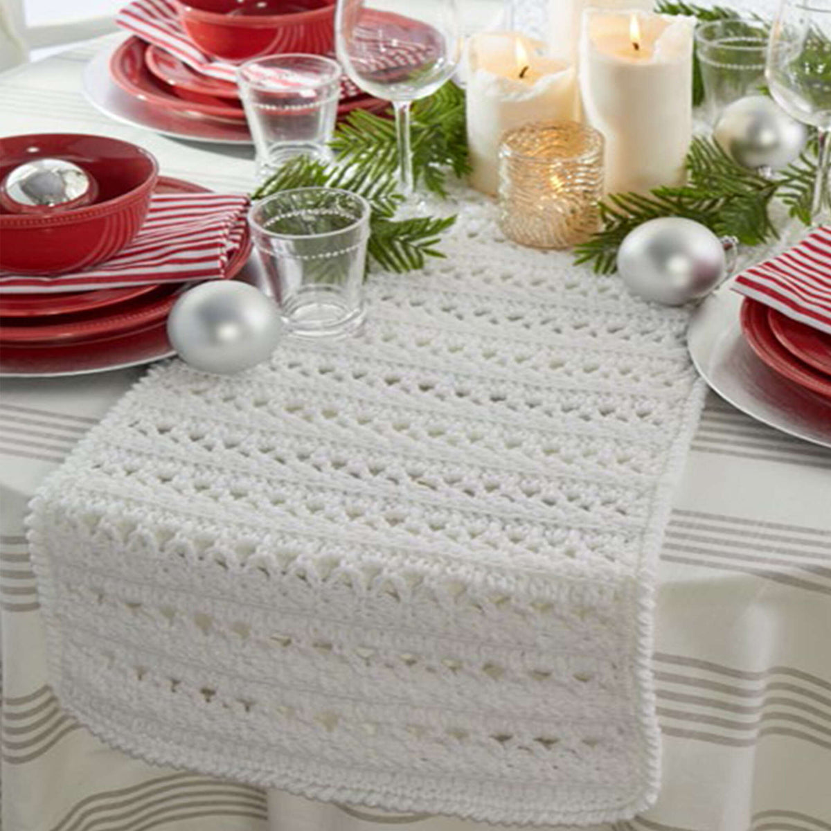 Crochet Runner made in Red Heart With Love Metallic Yarn