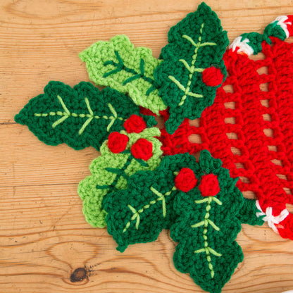 Red Heart Crochet Holly Trim Table Runner Crochet Runner made in Red Heart Super Saver Yarn