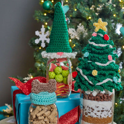 Red Heart Crochet Christmas Tree Jar Topper Crochet Topper made in Red Heart Super Saver Yarn