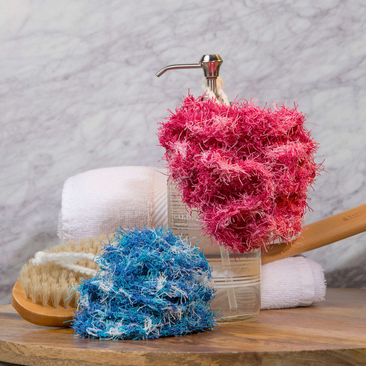 Crochet Poufs made in Red Heart Scrubby Yarn