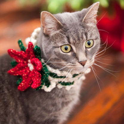Red Heart Crochet Holiday Cat Collar Crochet Pet Collar made in Red Heart Holiday Yarn