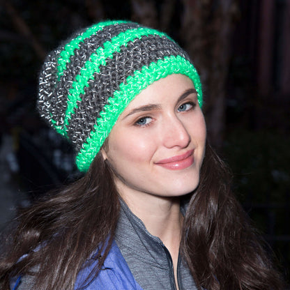 Red Heart Crochet Slouchy Unisex Striped Hat Crochet Hat made in Red Heart Reflective Yarn