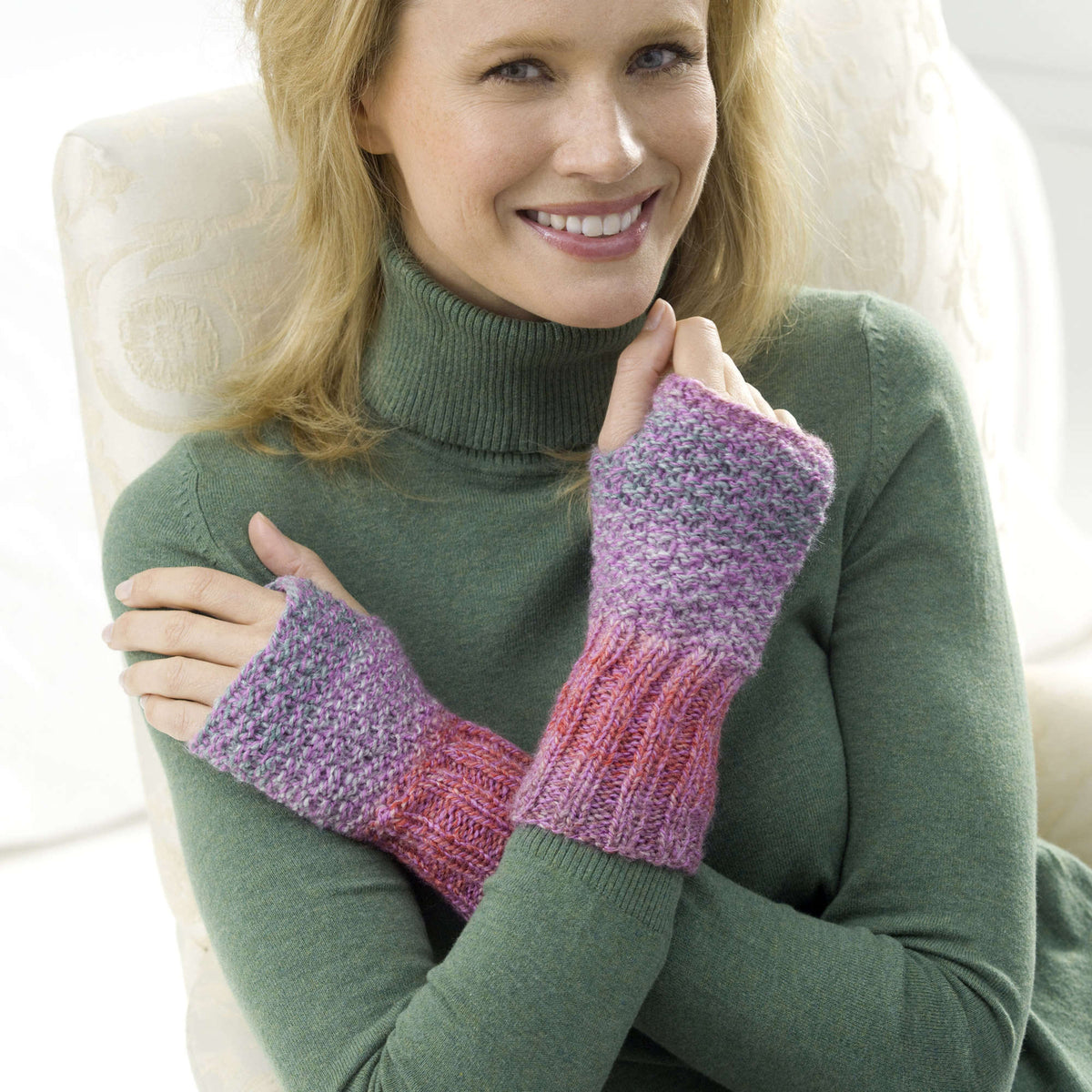 Knit Wristers made in Red Heart Collage Yarn