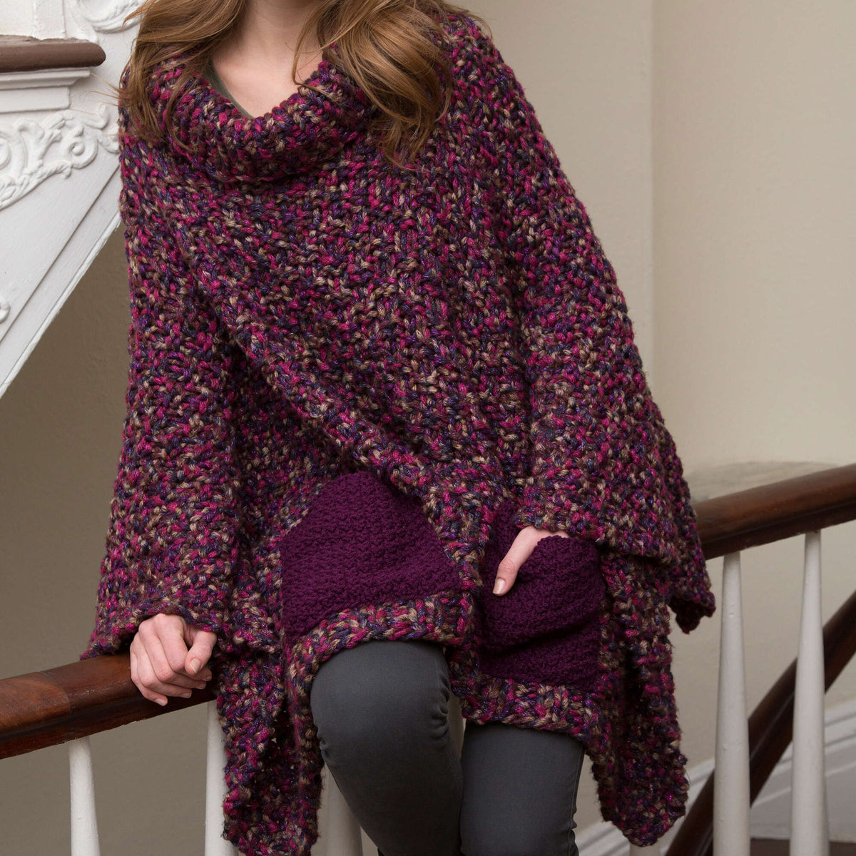 Knit Poncho made in Red Heart Boutique Yarn