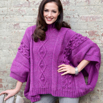 Red Heart Knit Cable and Bobble Poncho Knit Poncho made in Red Heart Super Tweed Yarn
